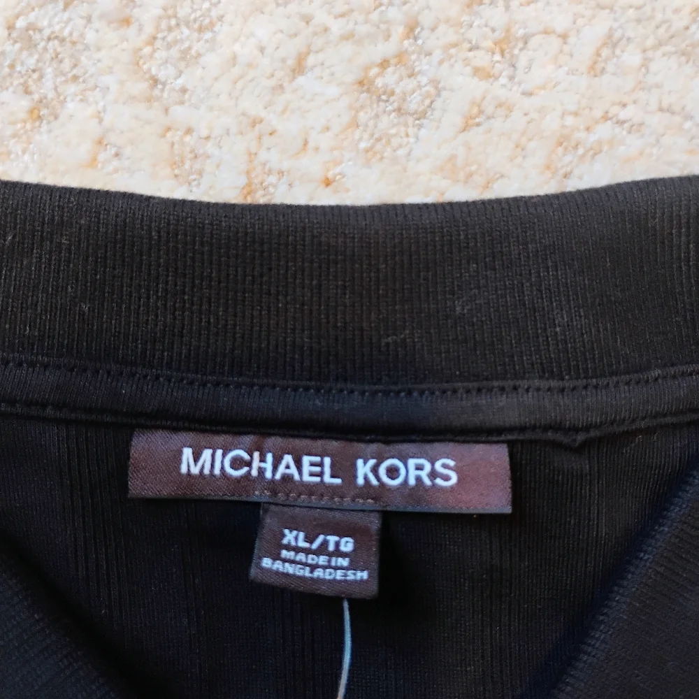 NWT XL Michael Kors Black Tone-on-tone Vertical Textured Stripe Knit Polo Shirt - Picture 4 of 8